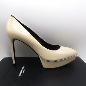 Saint Laurent Nude Powder Grainy Leather Janis 80 Pumps Platforms 40.5